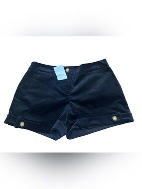Body by Victoria Black Velvet High-Rise Shorts with Gold Buttons